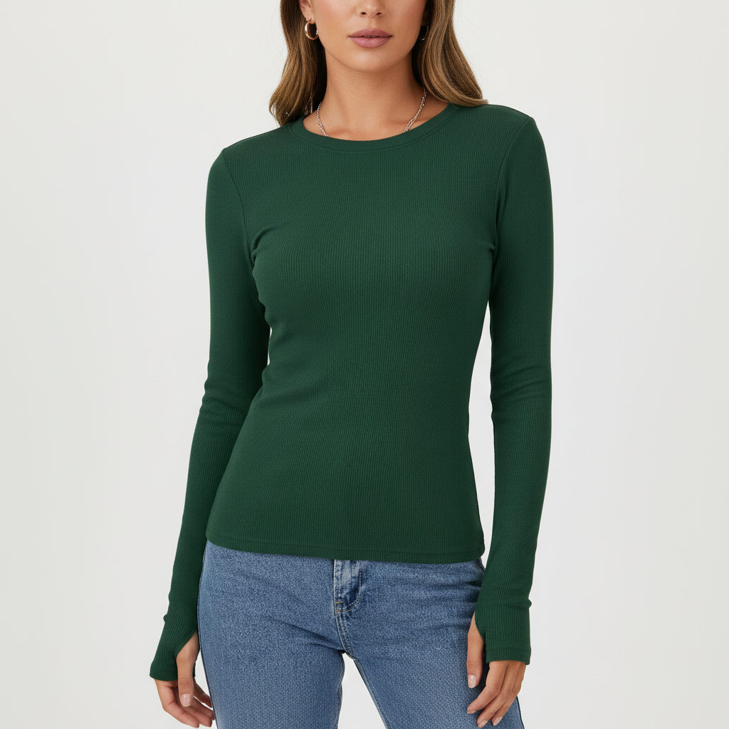 Workwear-appropriate women's long sleeve top, comfortable round neck and elastic blend for all-day wear
