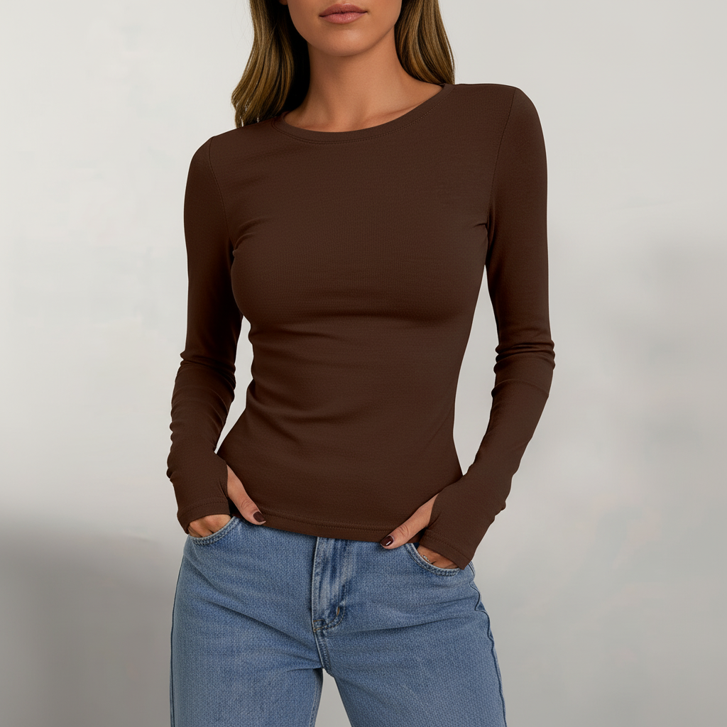 Gudrun women's long sleeve top with round neck, perfect for autumn fashion and comfortable winter wear