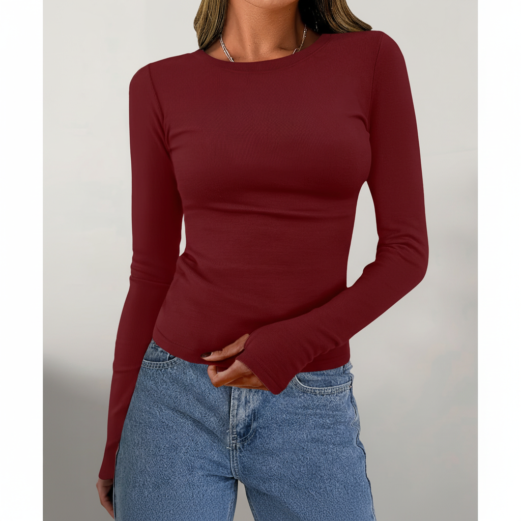 Versatile women's Gudrun long sleeve round neck top, great for workwear or casual outfits