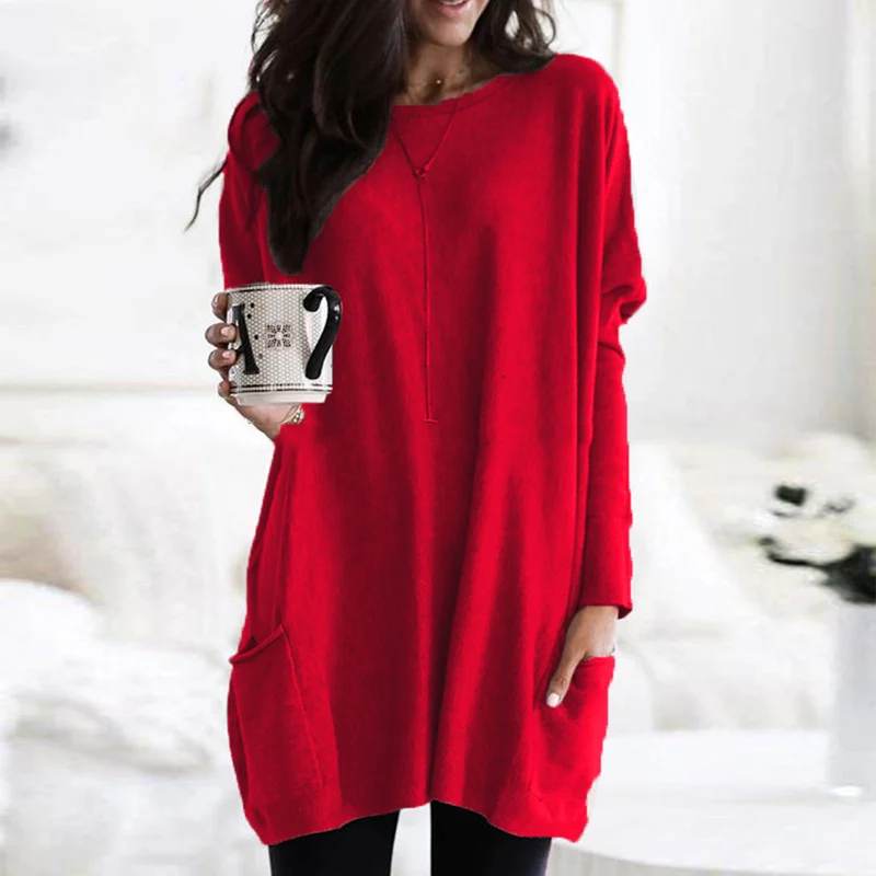 Soft fabric long sleeve tunic for women, offering relaxed everyday comfort and chic look.