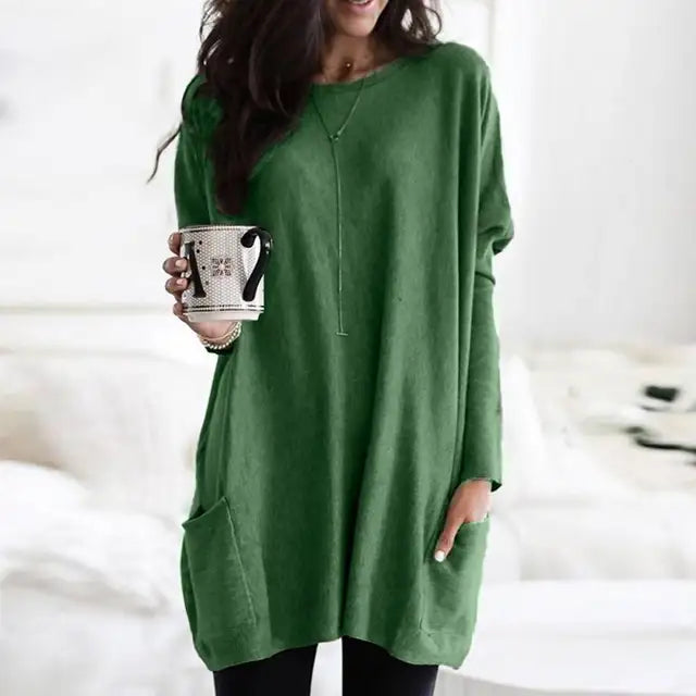 Trendy Celina long sleeve tunic top for women, blending comfort with casual style.
