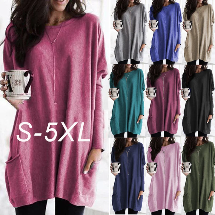 Versatile women's long sleeve tunic, a comfortable and trendy top for casual outings.