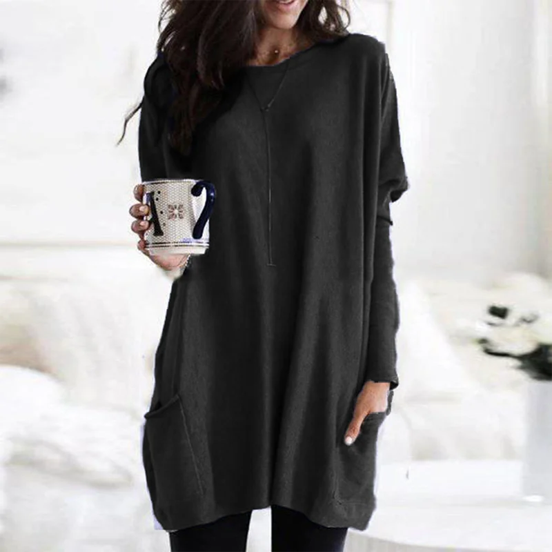 Front view of a comfortable women's long sleeve tunic, ideal for casual everyday fashion.