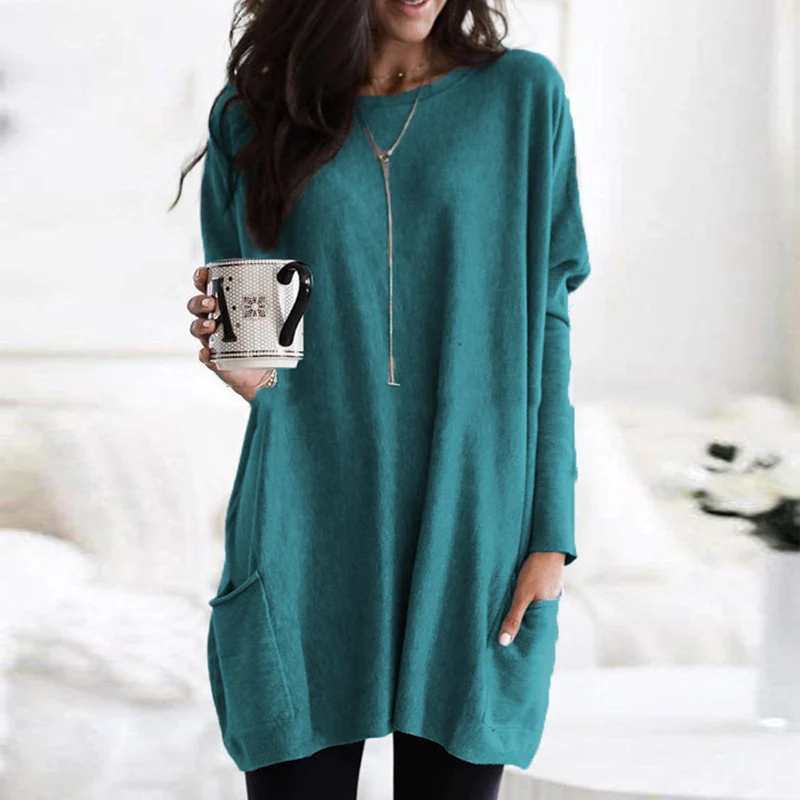 Casual long sleeve tunic top for women, perfect for daily errands, work from home, or relaxation.