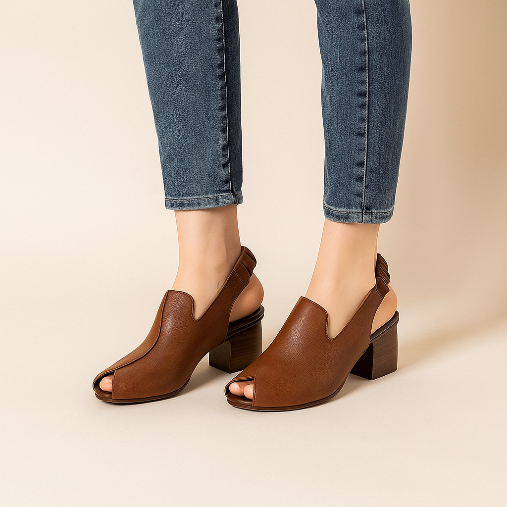 Comfortable women's peep-toe sling heels with a stable block heel, perfect for everyday wear.