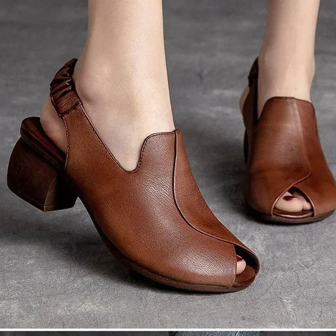 Dressy peep-toe sling heels for women, combining comfort and style with a fashionable block heel.