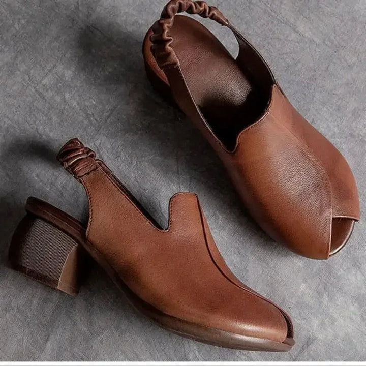Comfortable block heel slingback shoes for women, featuring a peep toe, suitable for office or special events.