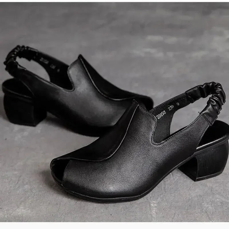 Everyday comfortable women's peep-toe sling heels with a supportive block heel for versatile fashion.