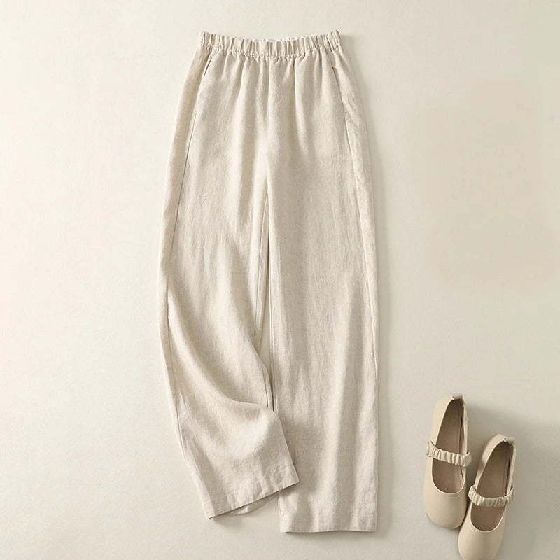 Relaxed straight leg women's pants, designed for comfort and effortless style, great for versatile spring/summer looks.