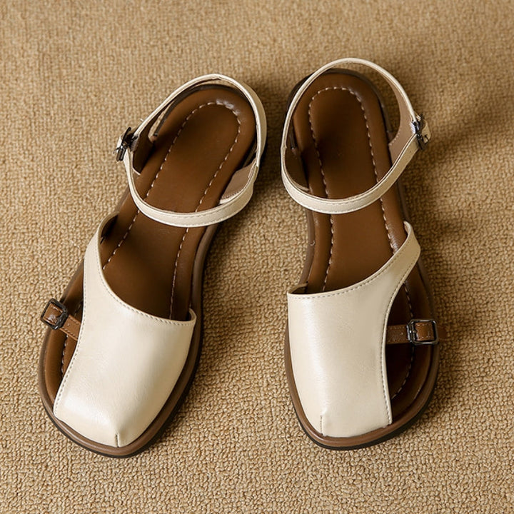 Comfortable women's square toe ballet flats with stylish ankle strap, perfect for daily wear.