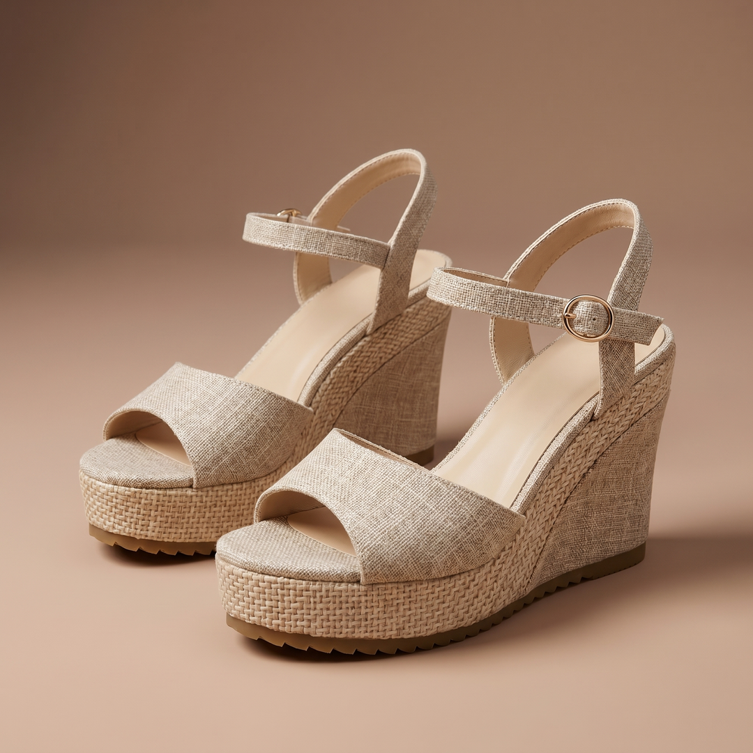 Classic women's wedge heels with a supportive ankle strap, designed for comfortable and stylish wear.