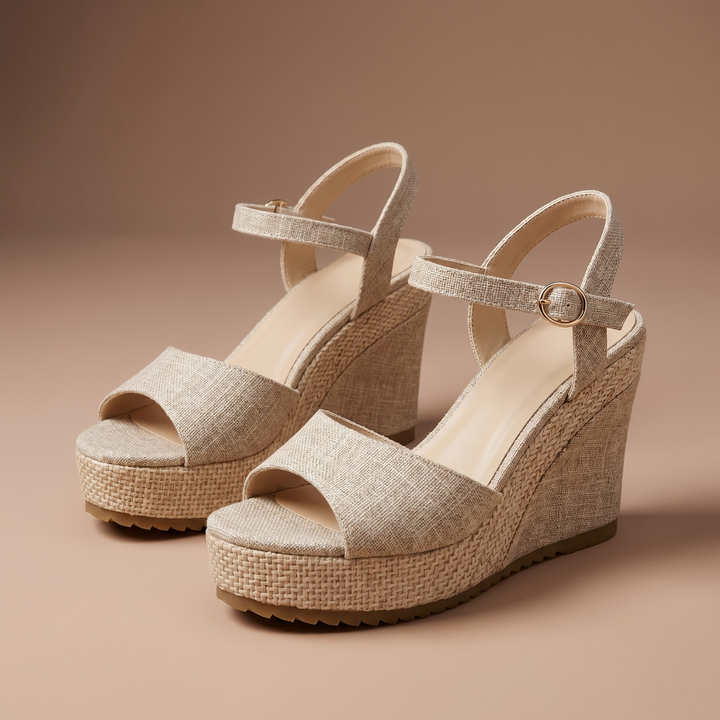 Classic women's wedge heels with a supportive ankle strap, designed for comfortable and stylish wear.