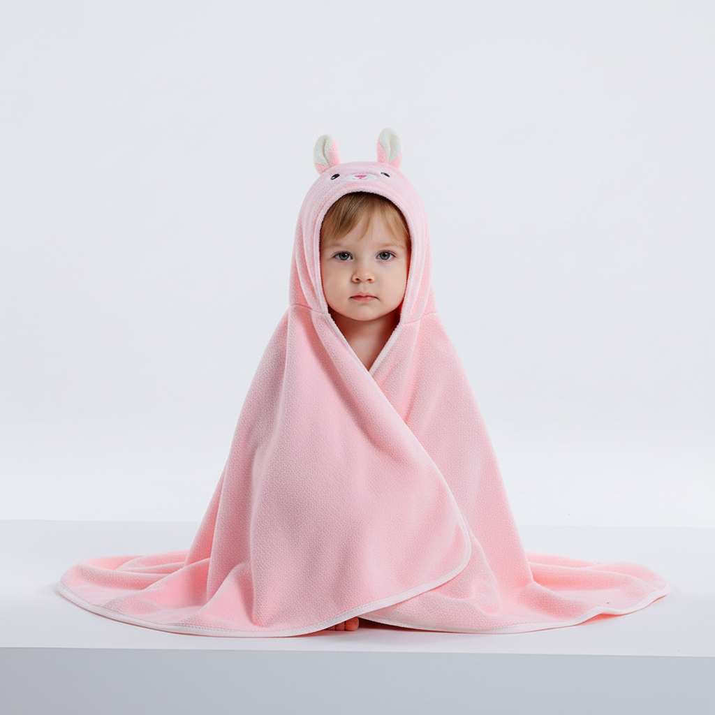 Hooded towel for kids in ComfortCloth fabric, great for keeping toddlers warm and dry after bath