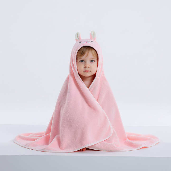 Hooded towel for kids in ComfortCloth fabric, great for keeping toddlers warm and dry after bath