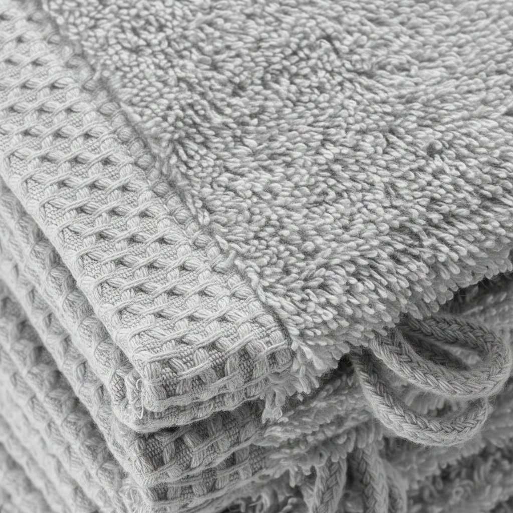 Close-up of a textured ComfortGlove premium organic cotton washcloth, highlighting its soft and absorbent quality.