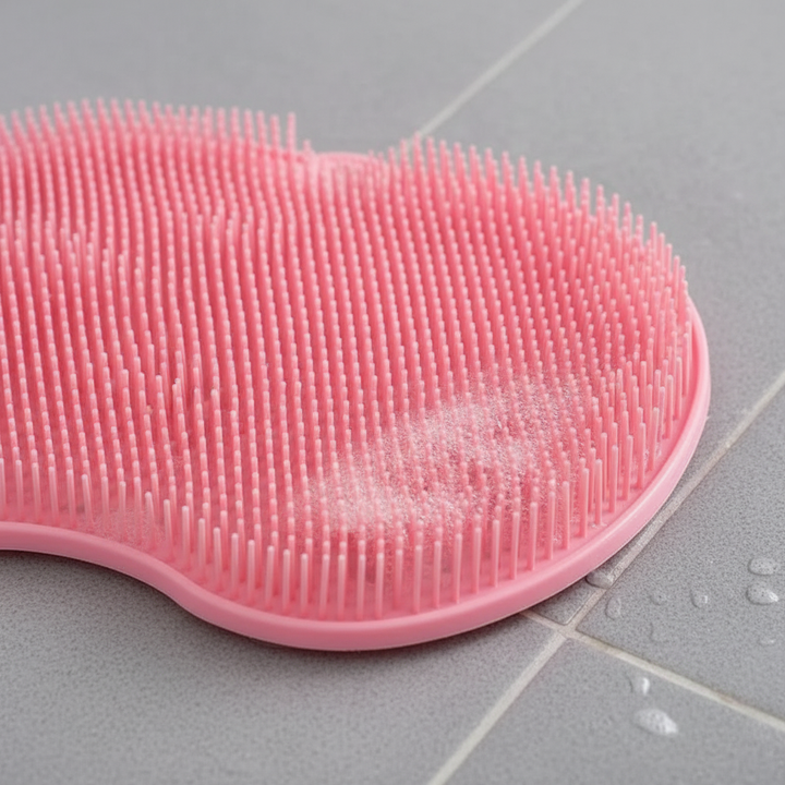 Versatile body care shower mat, ComfortScrubber, with suction cups for secure bath use