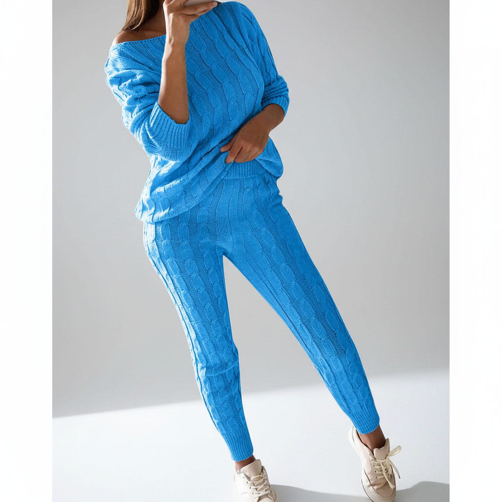 Cozy women's knitted lounge top and pants, fashionable Rita set for daily comfort