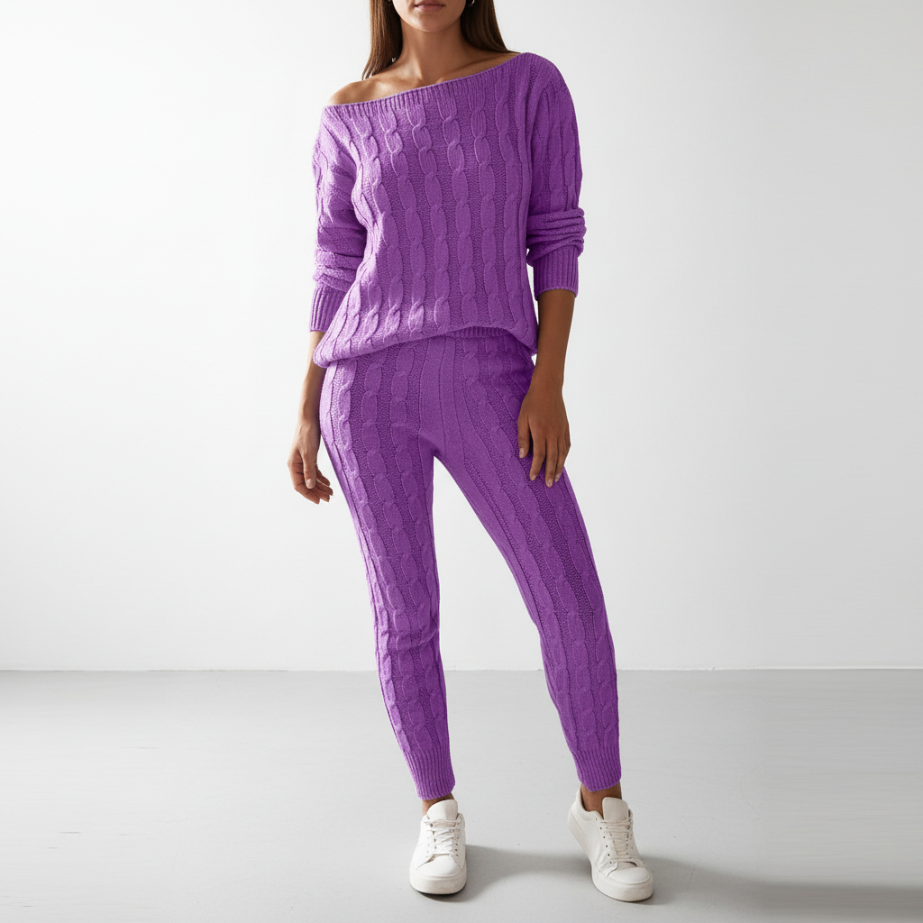 Women's knitted loungewear set, comfortable and stylish two-piece outfit for home