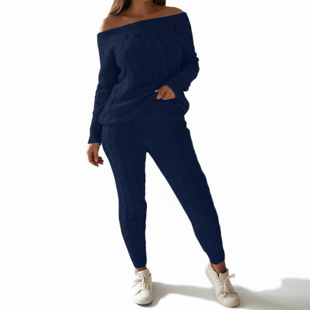 Rita women's knitted set, cozy loungewear top and pants, fashionable and warm