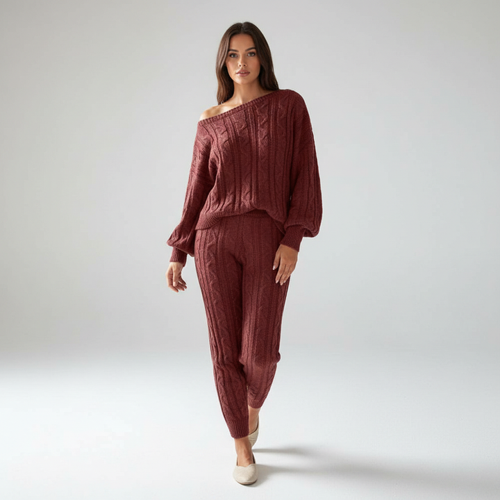 Elegant women's knit leisure set, two-piece loungewear for ultimate comfort