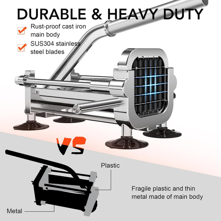 Premium french fry cutter, sharp blade, ideal for vegetable slicing in kitchens