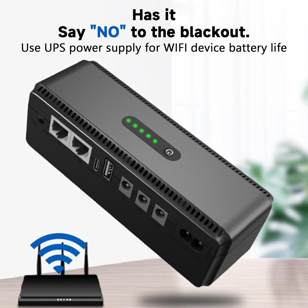 Nexora 10400mAh UPS battery backup with multiple output ports, ideal for home office
