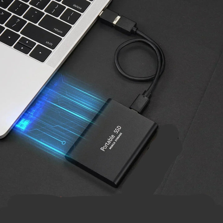 Compact 128GB external SSD for ultra-fast portable data storage & backup. Durable aluminum USB drive.
