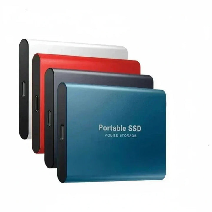 Durable external 128GB SSD for secure, ultra-fast data backup. Compact aluminum portable storage device.