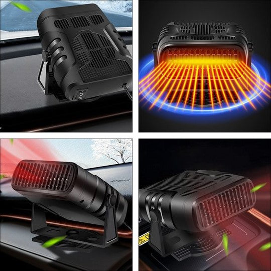 Universal 12V portable car heater for quick defrosting & warming. Compact automobile accessory with powerful fan.