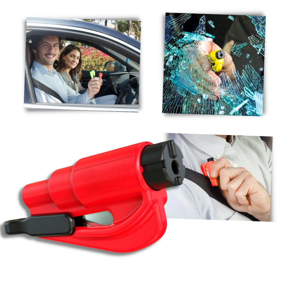 Compact 2-in-1 car escape tool for emergency window breaking & seatbelt cutting. Essential vehicle safety gear.