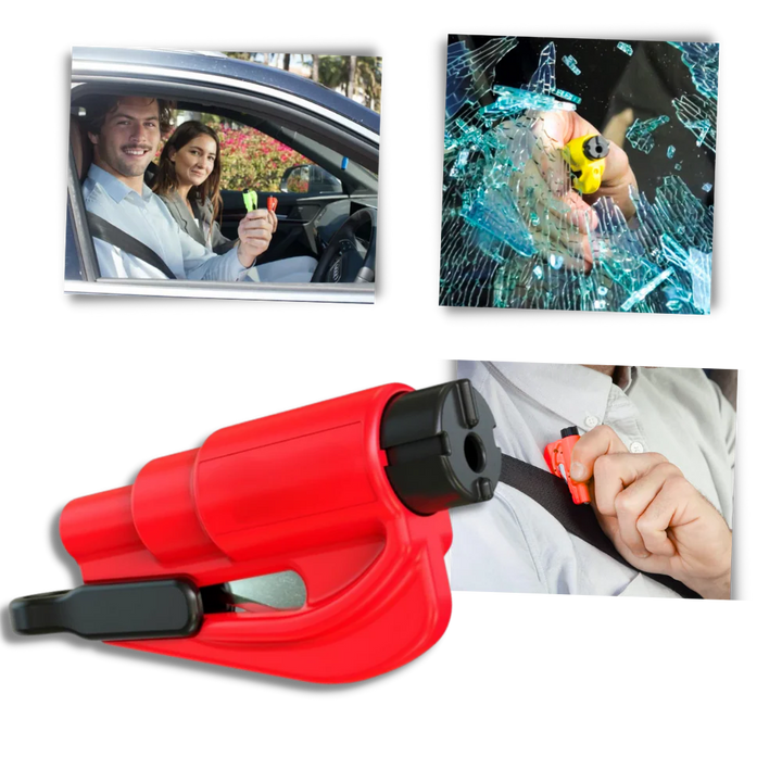 Compact 2-in-1 car escape tool for emergency window breaking & seatbelt cutting. Essential vehicle safety gear.