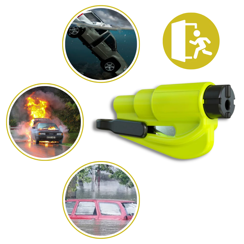 Emergency car safety tool. Quickly cut seatbelts & break windows in accidents. A vital auto accessory.