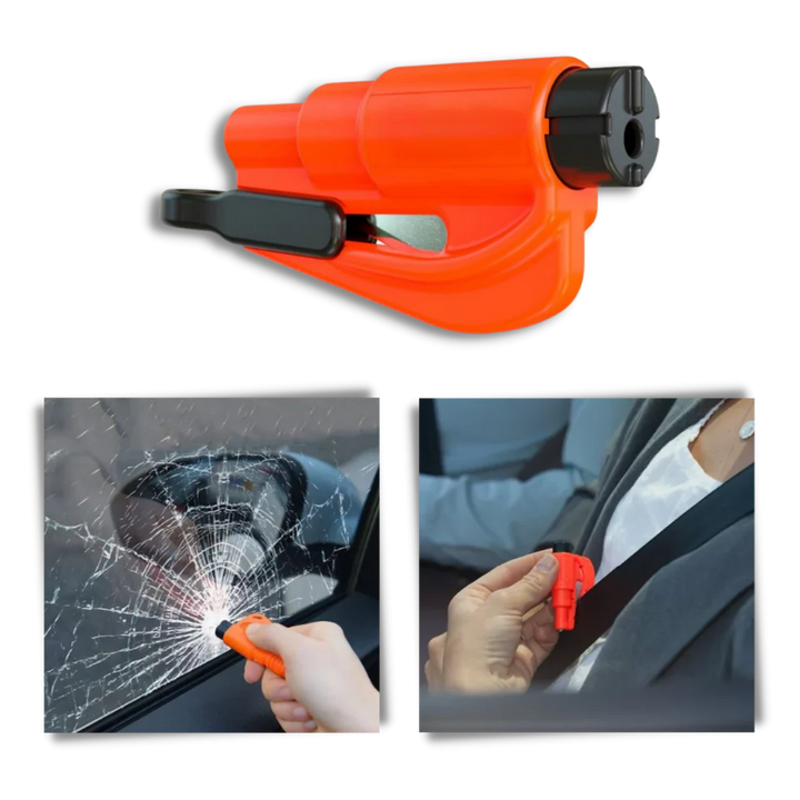 Survival car escape tool, featuring window breaker & seatbelt cutter. Be prepared for any vehicle emergency.