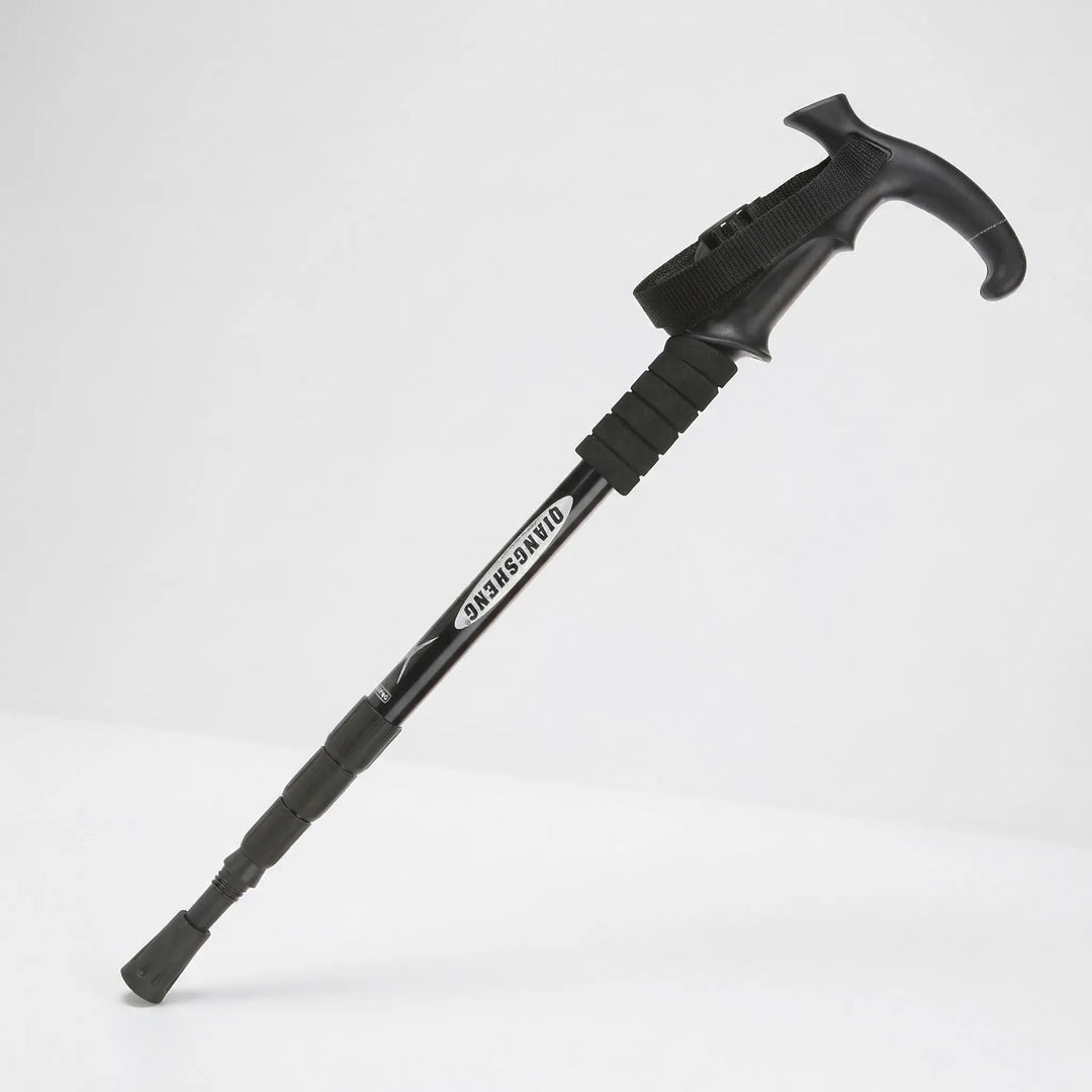 Compact 4-section folding trekking pole for men and women. Adjustable lightweight hiking and trail support.