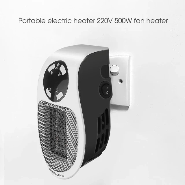 Quiet, 500W personal electric space heater. Ideal for desk, bedroom, or small office. Adjustable temperature control.