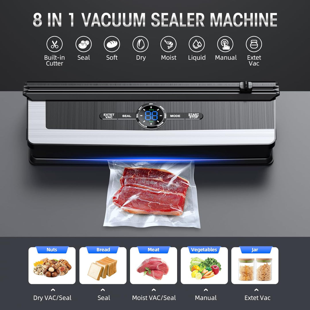 Advanced 8-in-1 food saver vacuum sealing system, designed for premium food preservation.