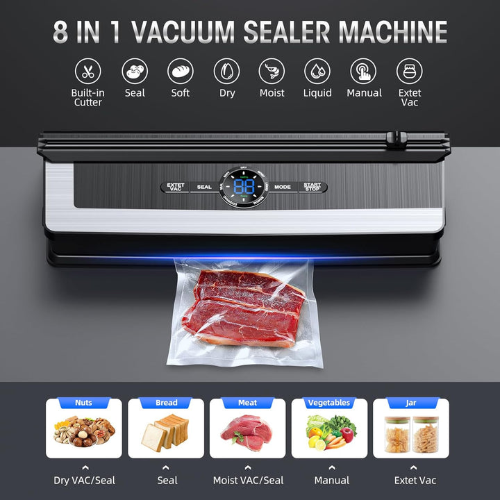 Advanced 8-in-1 food saver vacuum sealing system, designed for premium food preservation.