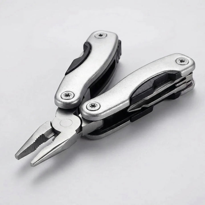 Durable compact pocket multi-tool, 9 functions. Ideal everyday carry gear for camping, hiking, and utility.
