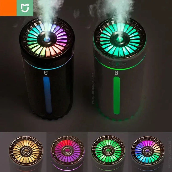 AeroMist quiet USB humidifier creating a soothing mist by a bedside table, enhancing bedroom comfort.