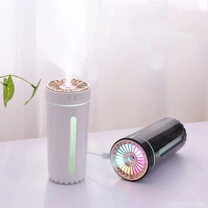 AeroMist quiet USB humidifier complementing home decor, providing comfortable humidity in a living space.