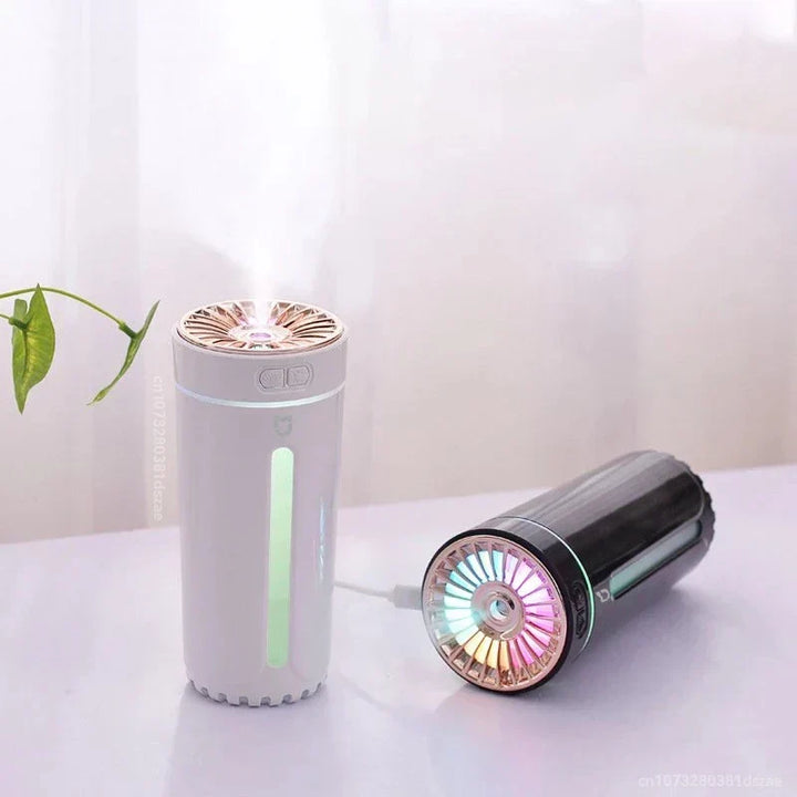 AeroMist quiet USB humidifier complementing home decor, providing comfortable humidity in a living space.