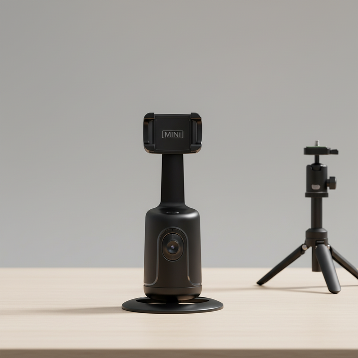 Compact AI tracking gimbal selfie stick with phone for vlogging and content creation