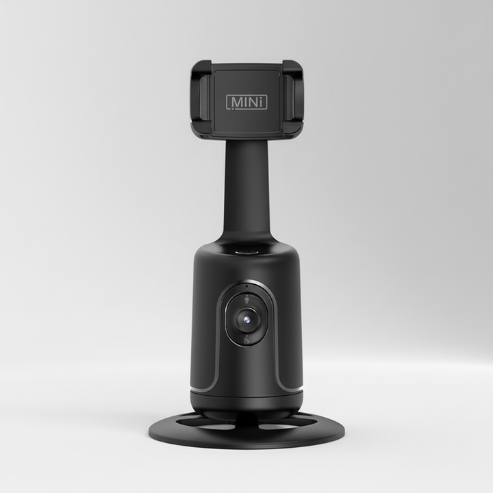 Tech gadget gimbal selfie stick with AI face tracking for content creators