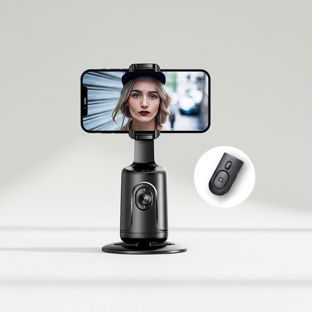 Adjustable phone tripod with smart tracking gimbal for perfect vlogs and selfies
