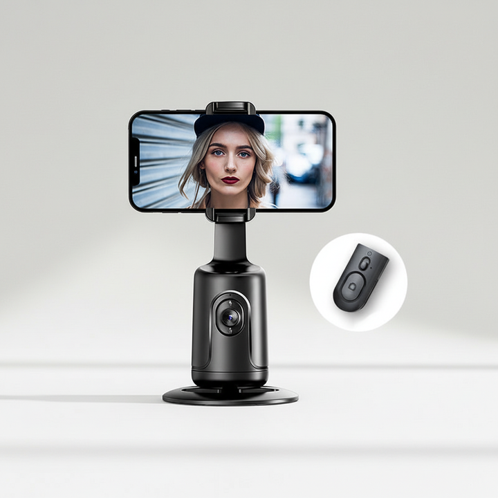 Adjustable phone tripod with smart tracking gimbal for perfect vlogs and selfies