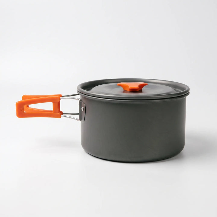 Camping & hiking cookware set, ultra-compact and lightweight aluminum design for efficient outdoor meal prep.