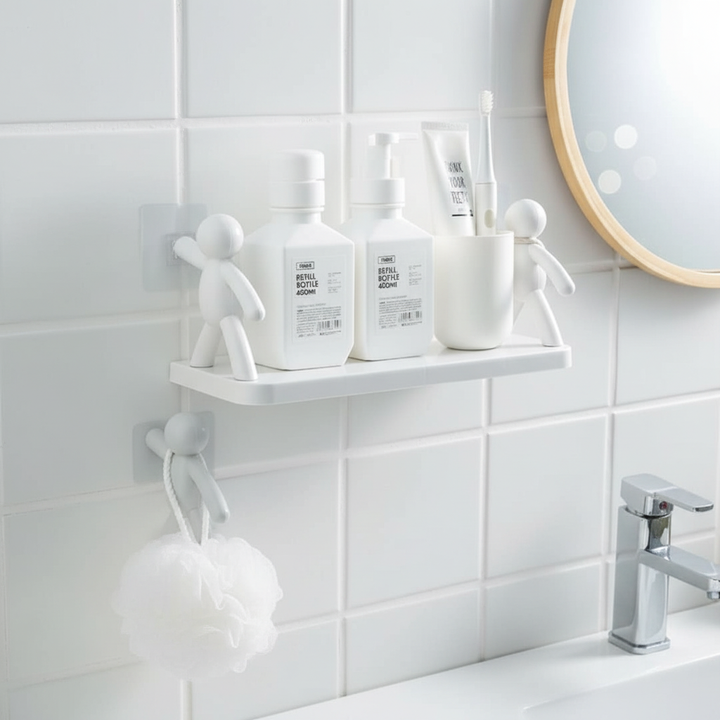 Compact bathroom wall shelf, white, with playful design, perfect for small spaces