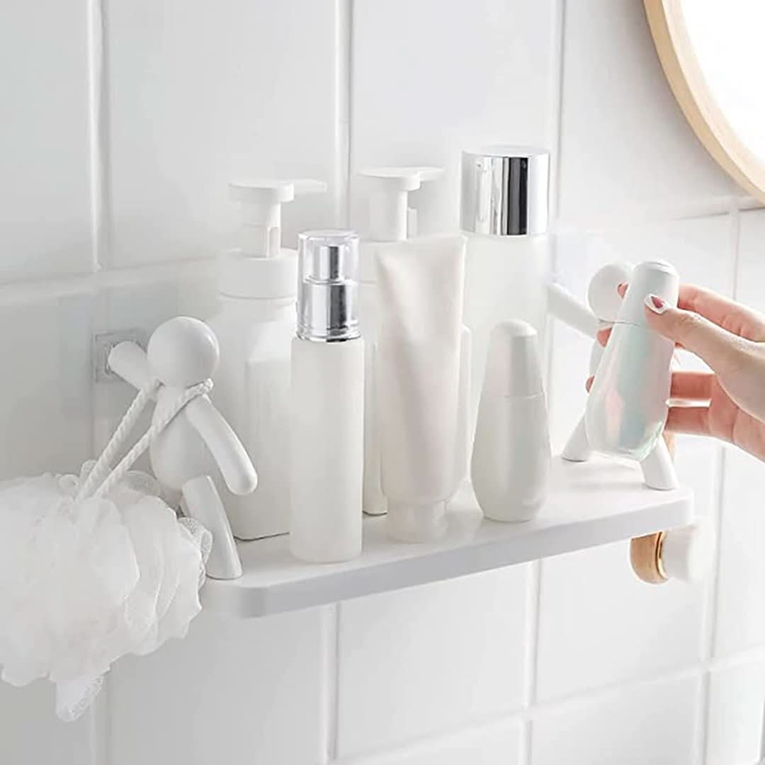 Self-adhesive WallBuddy shelf, white, ideal for bathroom storage and home decor