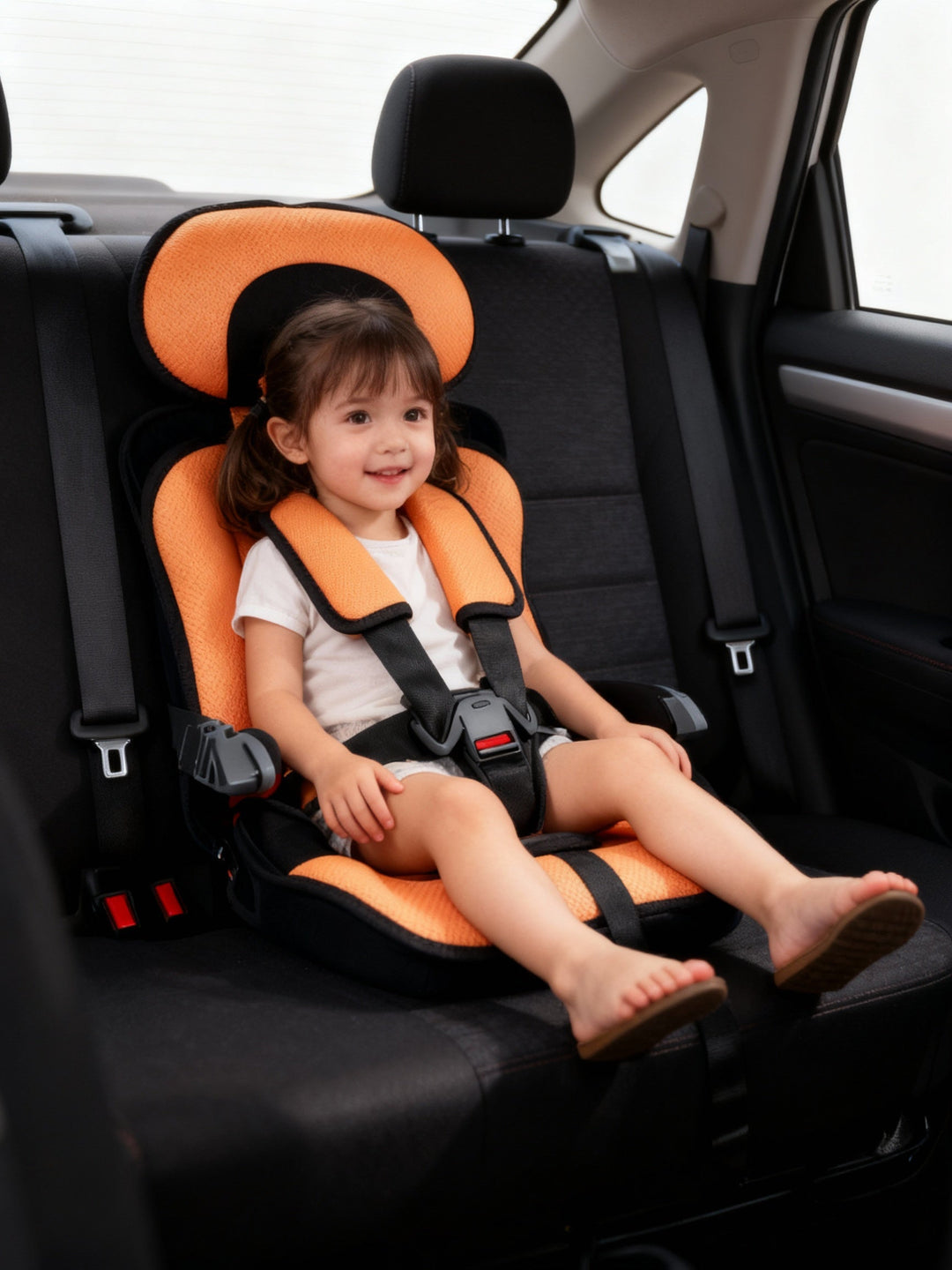 Secure travel car seat for kids, featuring a robust safety harness system.