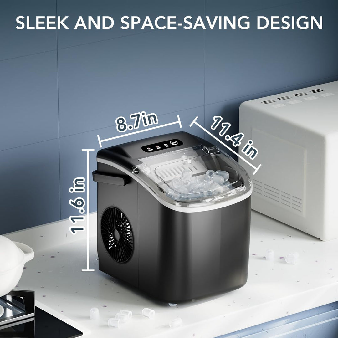 Portable ice maker for fast round ice, a sleek kitchen appliance for parties & cold beverages.